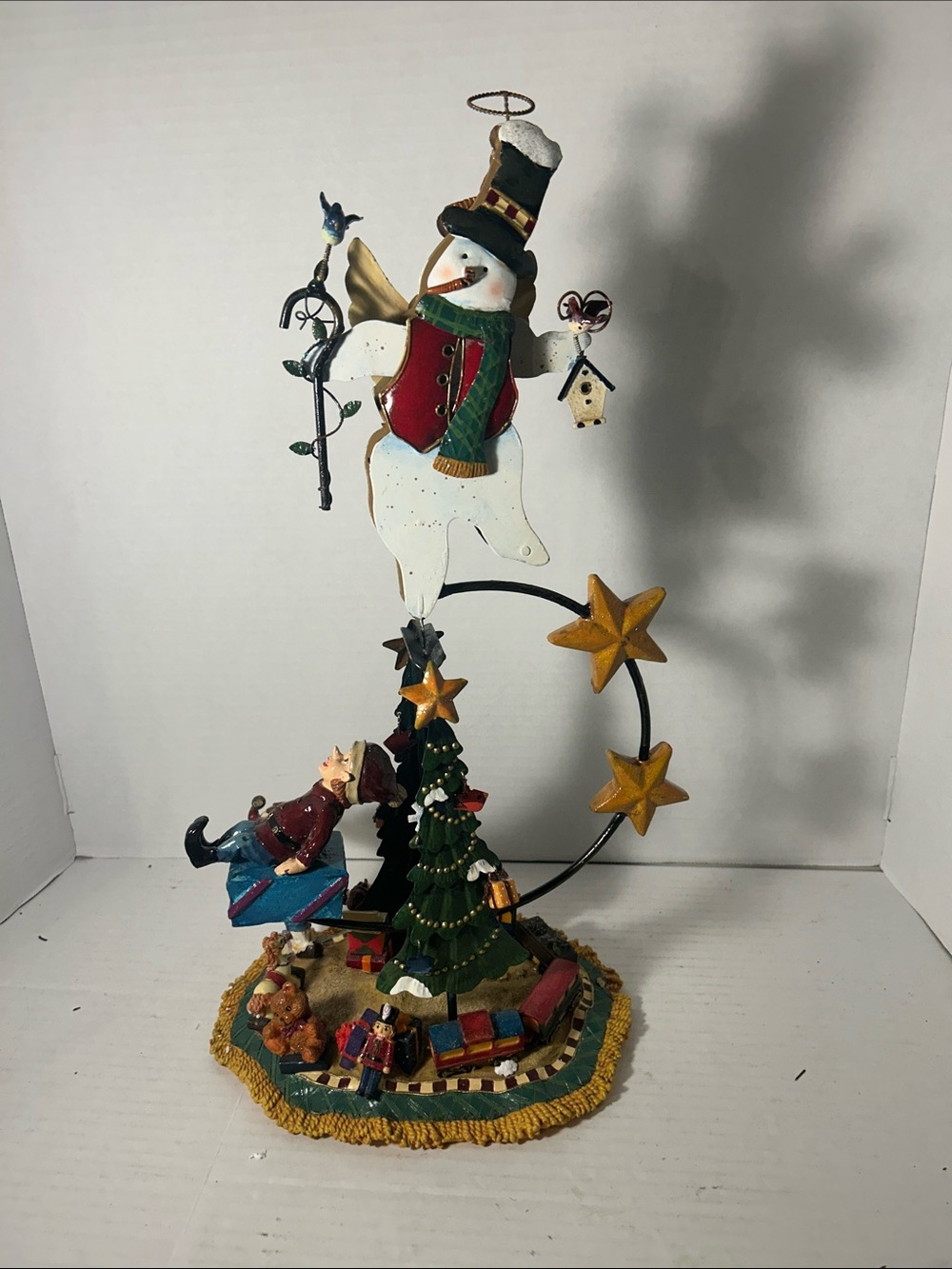 Holiday Snowman & Tree Decorative Figurine - White, Red, Green